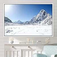 Framed Canvas Wall Art Snow Mountain Cool Expressive Farmhouse/Country Landscape Mountain Top Multicolor Photography Portrait Realism - 16x24 inches