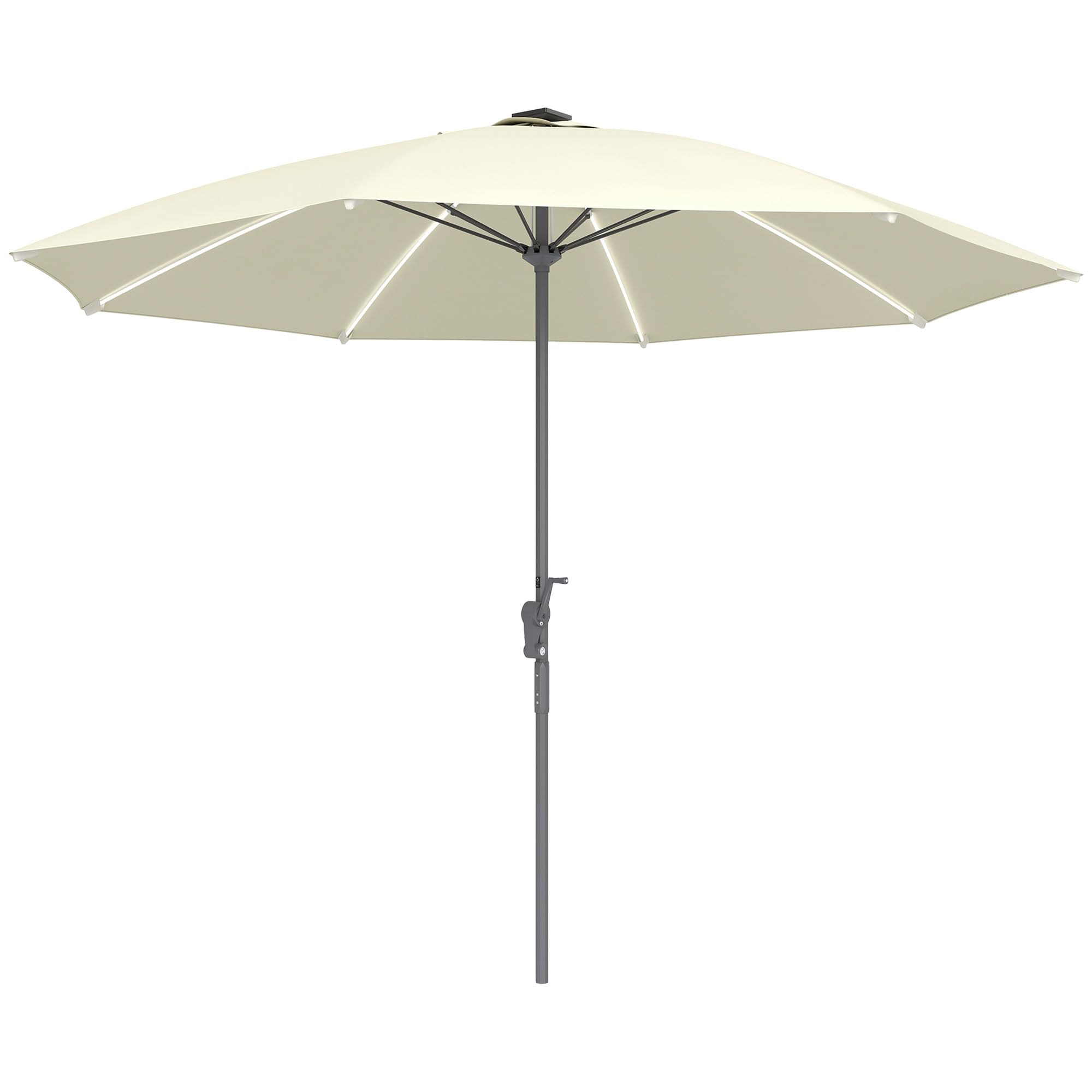 Outsunny Sombrilla Terraza Exterior con Luces LED Ø300x256 cm Sombrilla de Jardín con Manivela Techo de Ventilación Protección UV50+ y Poste de Aluminio Parasol para Patio Piscina Playa Crema