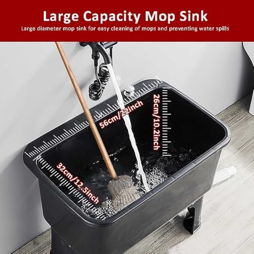 フロアモップシンクユーティリティタブ（車輪付き）、商業および裏庭での使用に適した深型洗面台ランドリーステーション、取り外し可能な自立