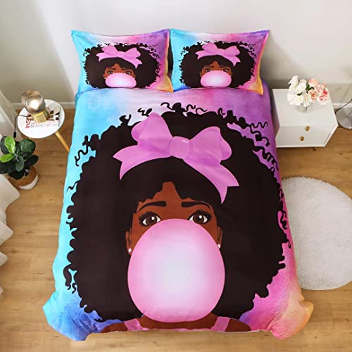 Black Girl Bubble Gum Bedding Set Twin,Black Girl Magic Art Comforter Cover, Cute African American Girl Printed Duvet Cover Sets,Kids Bedroom Decor (1Duvet Cover +1Pillowcase) No Comforter #TOP2