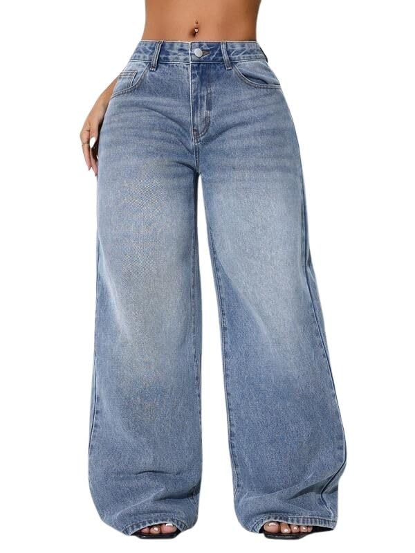 glossia Fashion Wide Leg Loose Fit High Waist Jeans for Women (WJ-2405-BL5-$)-picture-36