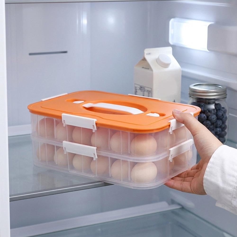 Contenitore per uova con coperchio, impilabile a 2 strati, design a prova di perdite con manico, serratura sicura, organizza il frigorifero, può contenere fino a 36 uova