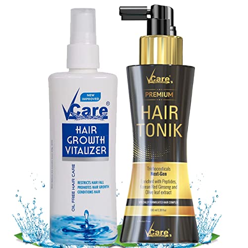 Image of VCare Ayurvedic Hair Growth Tonic and Vitalizer Spray Bottle for Men and Women Reduces Hair Fall for All Hair Type | Control Dandruff, Itching| Moisturizer for Dry Head-100 ml