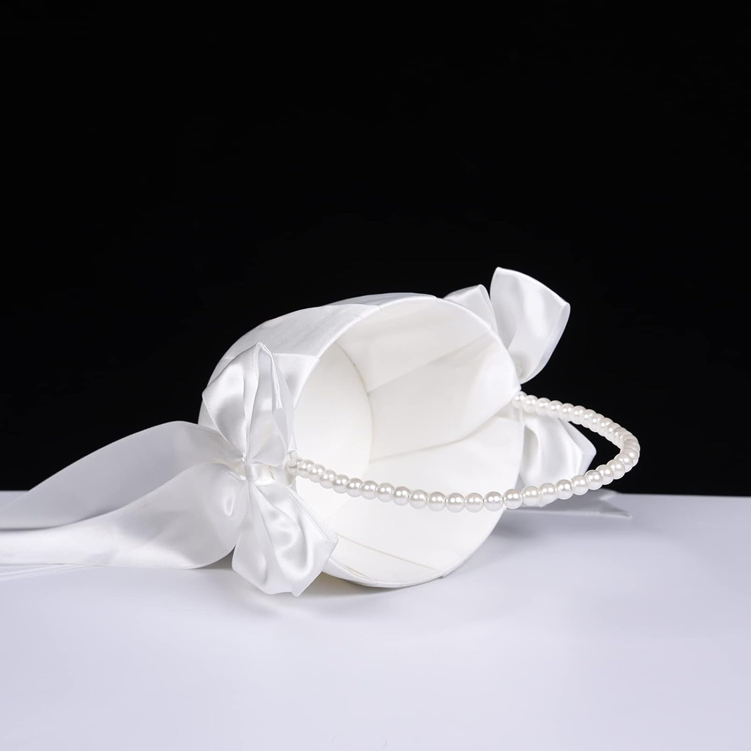 Flower Girl Basket for Wedding,Ivory Flower Girl Baskets,Pearl Handle Small Bow Flower Basket,for Weddings,Parties and Home Decor … (Ivory6)