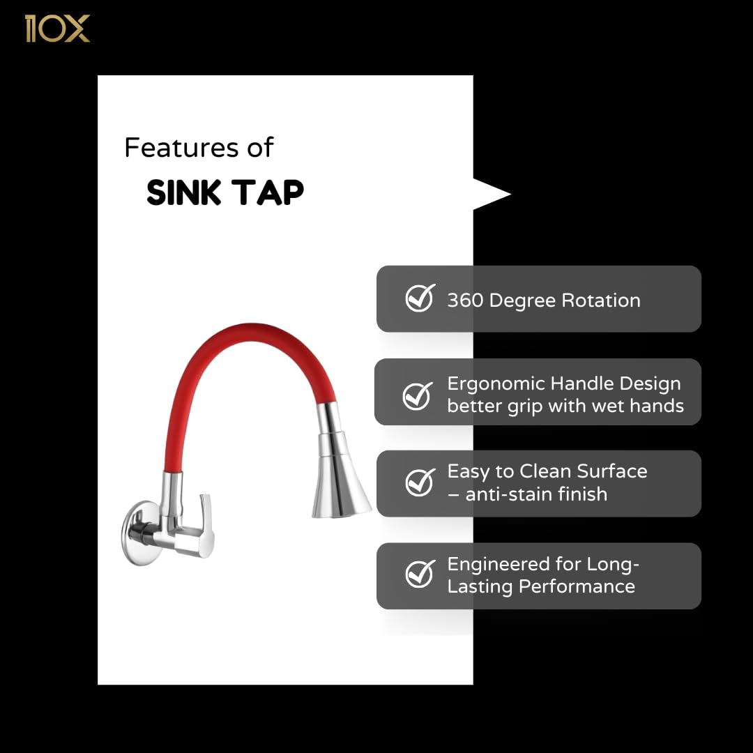 10X Brass Kitchen Sink Tap - Red Dual Flow Faucet -6 10X Brass Kitchen Sink Tap - Red Dual Flow Faucet -6