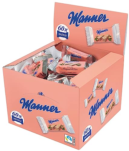 Manner Neapolitaner Waffeln | einzelverpackte vegane knusprige Kekse mit Haselnusscreme | 60er Pack (60 x 15 g)