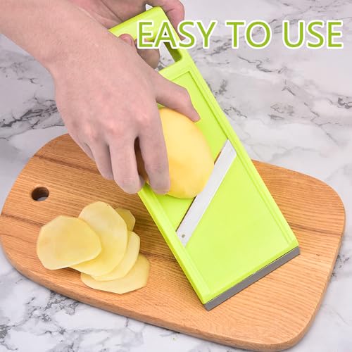 Vegetable Slicer Handheld Mandoline Food Slicer Stainless Steel Portable Vegetable Chip Maker for Kitchen Vegetable Fruits Potato Cheese Cucumber Carrot Quick Slice Uniform Slicing Knife, Green - Image 2