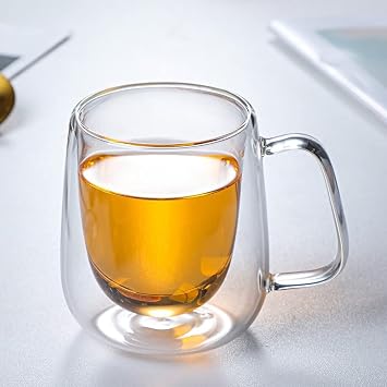 280ML Double-Layer Coffee Cup with Handle Mug Drink High Temperature Double-Layer Glass Tea Cup Creative Gift Drink Vessel Milk