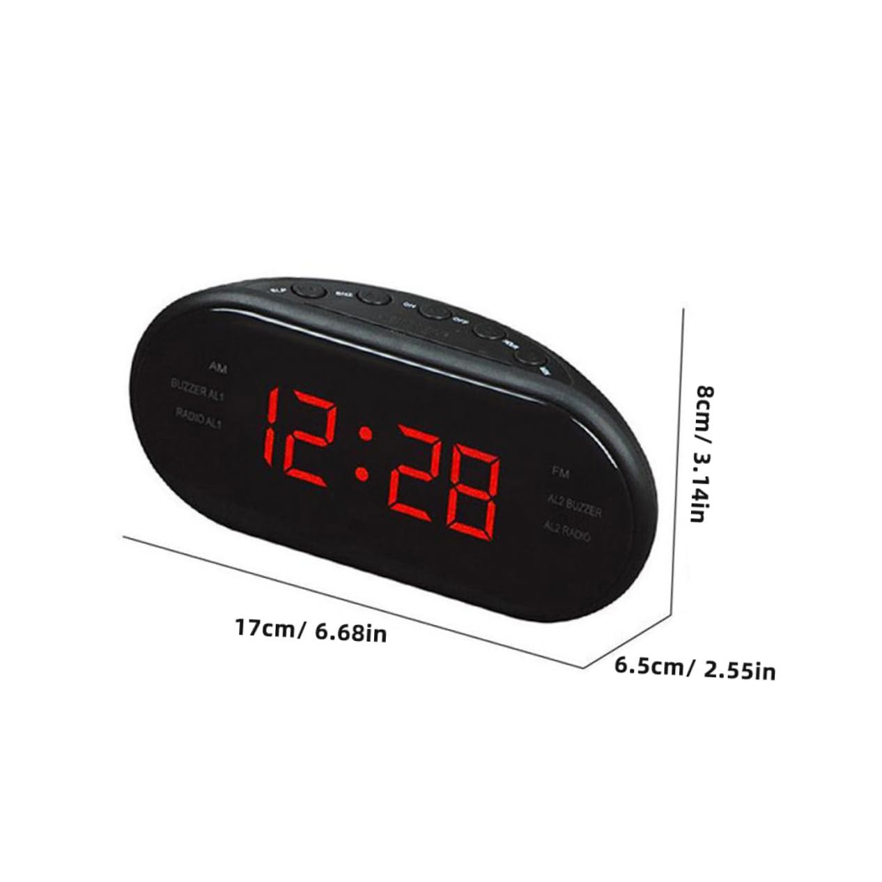 Radio Reloj Digital Despertador para Noche con Doble Alarma, Pantalla Curva Grande Roja, FM y Am, Función Repetición y Temporizador de Apagado para Dormitorio