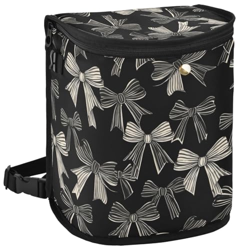 Image of Car Trash Can Black White Bow Car Garbage Bag with Lid Hanging Waterproof Leak Proof Vehicle Storage Bin