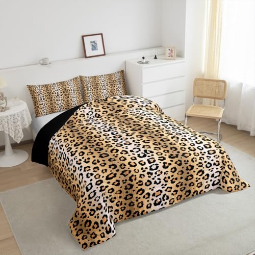 Image of Feelyou Kids Brown Leopard Comforter Twin Size, Safari Animal Fur Print Bedding Set Leopard Stripes Comforter Set for Kids Boys Girls Animal Fur Duvet Set Bed Set 2Pcs