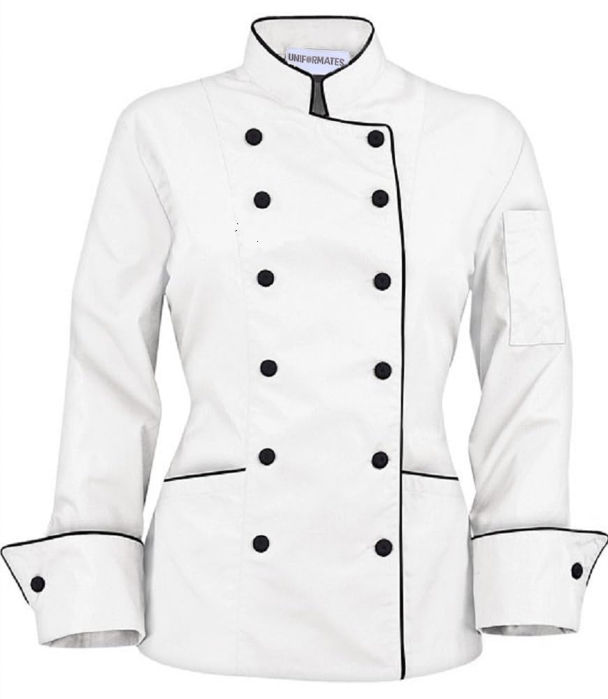 Long Sleeves Tailored Fit Chef Coat Jacket Uniform for Women Chef Ideal for Food Service, Caterers and Culinary Professionals