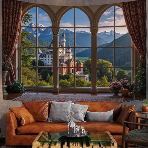 Tapiz de pared grande de 150x130cm con paisaje gótico de castillo ideal como manta de playa
