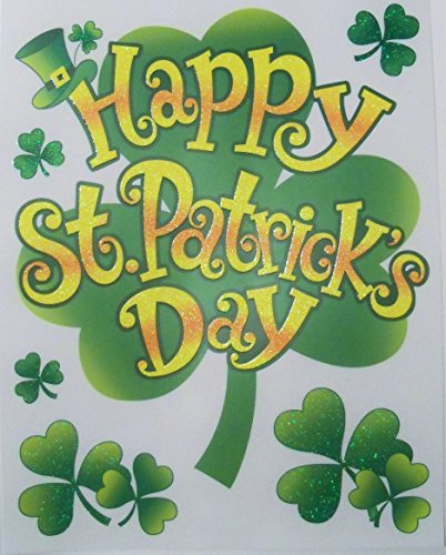 Greenbrier St. Patrick's Day Reusable Glitter Window Clings ~ Happy St. Patrick's Day, Shamrocks (6 Clings, 1 Sheet)