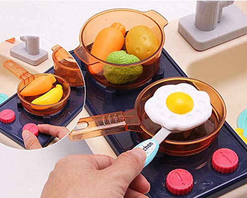 Play Kitchen Sink Toys with Automatic Faucets, Kids Kitchen Set Dishwasher with Cooking Stove, Tableware and Accessories Pretend Role Play Toys for Toddlers Boys Girls Aged 2 3 4 5 6(Blue) - Thumbnail 3