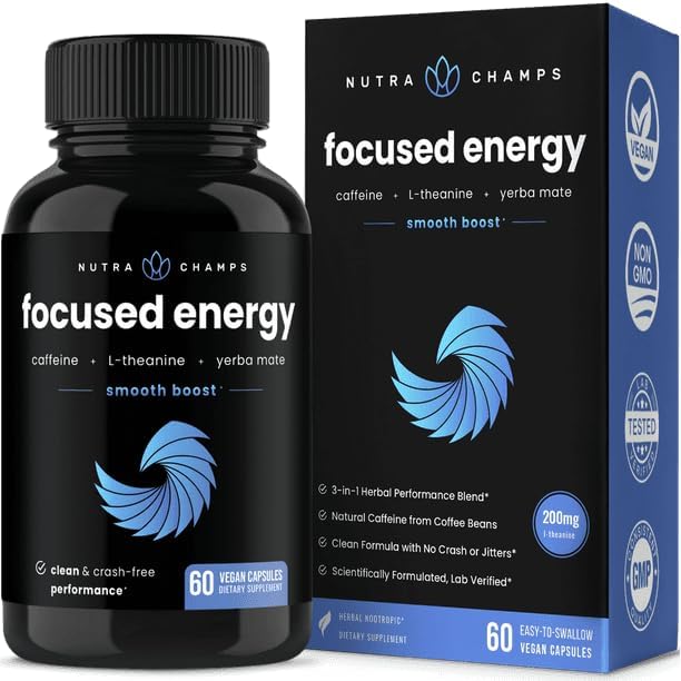 Miniatura 1 de IKJ Píldoras de cafeína con L-teanina para energía enfocada  Suplemento energético suave y limpio para concentración y rendimiento  Sin choques, sin