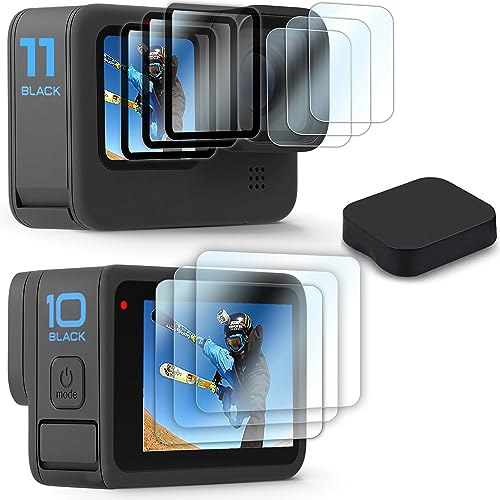 FiTSTILL 10PCS Screen Protector for Go Pro Hero 12/Hero 11/Hero 10/Hero 9 Black,3 Pack Ultra lear Tempered Glass Screen protector+1pcs Rubber Lens Protective cover Accessories Kit