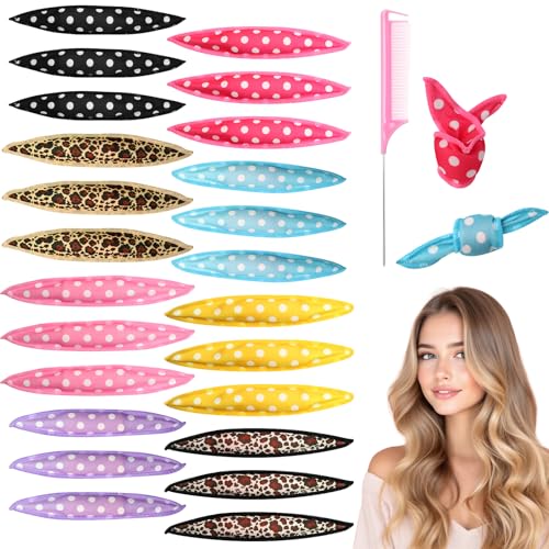 BATHRINS 24Pcs No Heat Hair Curlers- Sponge Rollers Kit with 1Pcs Fine Tooth Comb Sleep Heatless Curlers Wave Formers for Long Short Hair DIY Hair Tools Pillow Soft Curls (multi-color)