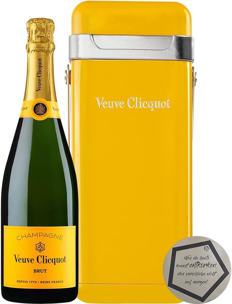1 Stück Veuve Clicquot | Yellow Label Brut Champagner "Clicquot Cooler " 0.75 l 12% vol inkl. LOVEVINO Silver Button Sticker