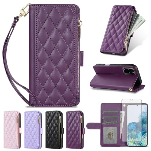 Étui portefeuille argyle pour Samsung S20 Plus avec protège-écran et dragonne