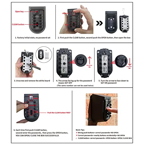 Lospu Hy Indoor & Outdoor Key Lock Box Wall Mounted Push Button Combination Key Safe Storage Security Lock Box With Black Rubber Cover & Wall Bolt Fixings For 5 To 7 Mortise Style Keys #TOP1