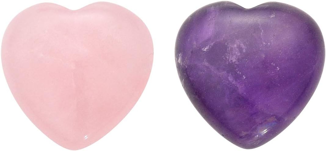 PESOENTH 2pc Amethyst Rose Quartz Heart Shaped Stones Crystals Small Palm Pocket Worry Stones Anxiety Healing Chakra Gemstones for Jewelry Making,Reiki Meditation Therapy Smooth