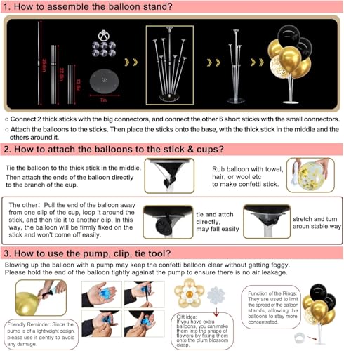 Image of TONIFUL 6 Set Black Gold Balloon Stand Balloon Centerpieces for Table Decor
