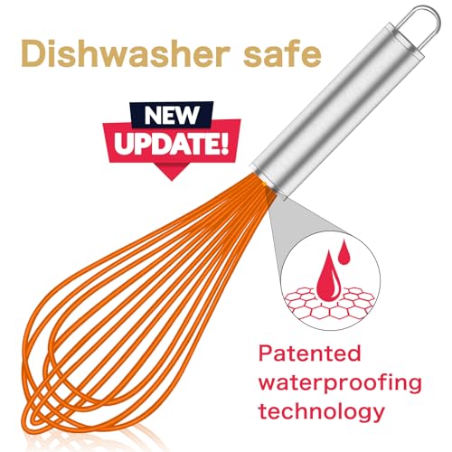 Image of OYV Orange Silicone Whisk, Professional Whisks For Cooking Non-Scratch, Stainless Steel & Silicone Wisk, Plastic Rubber Whisk Tool For Nonstick Cookware Pans, BPA free, Silicon Wisks Set of 3