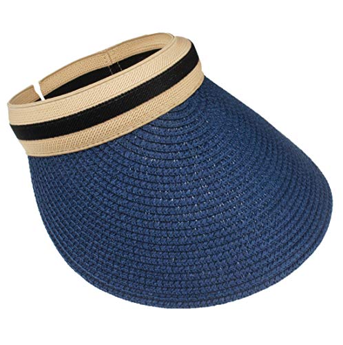 VIVIAN & VINCENT Women's Wide Brim Sun Hats Straw Golf Visor Summer Beach Panama Hat Sunscreen Navy