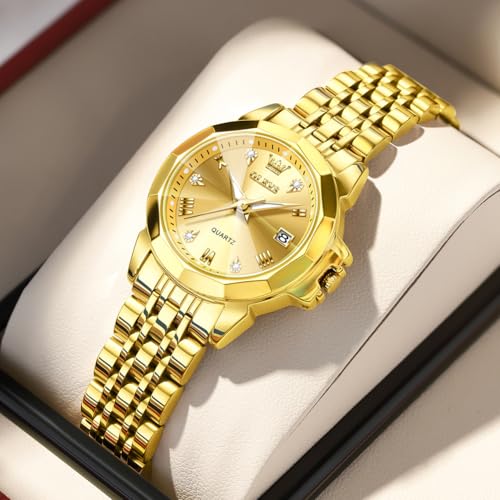 Image of OLEVS Womens Watch Fashion Diamond Analog Gifts Watches for Ladies Quartz Stainless Steel Casual Roman Waterproof Luminous Calendar Wristwatch