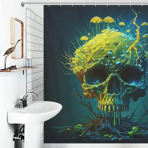 Rideau de douche crâne en polyester imperméable 183x183 cm avec 12 crochets