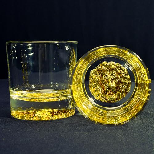 Image of Melbify Gold Lion Whiskey Glass Gift Set | 4 Pc Set | 300 ML| Ultra Premium | Gold-Bottomed | Imported | Luxurious | Ideal for Wedding Gifts, Anniversary, VIP and Corporate Gifts