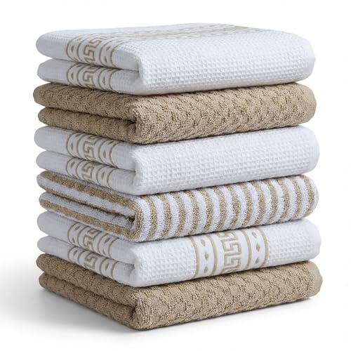 BOSKIMO Torchons Cuisine Coton Premium – Lot de 6 Chiffons Cuisine Microfibre et Éponge, Chiffons Coton Absorbants, Torchons Vaisselle