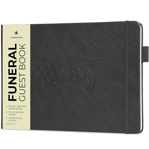 Image of Clever Fox Funeral Guest Book for Memorial Service w /Address, Black