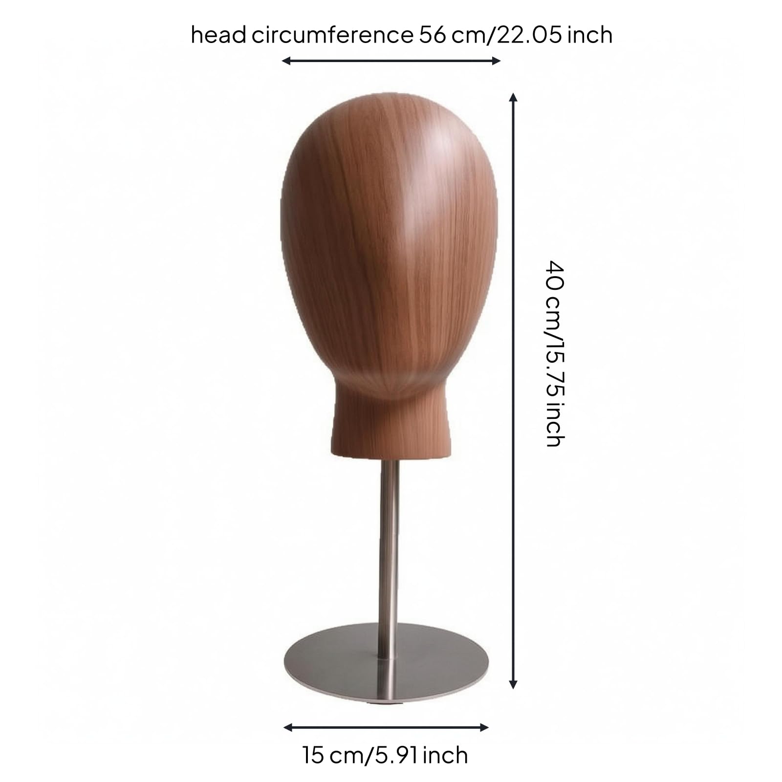 Manichino Testa Espositiva Porta Cappelli Porta Parrucche Asta Acciaio Base Tonda Fibra di Vetro Aspetto Legno Bilanciamento Sicuro Adatto per Saloni Vetrine Negozio Artigiani