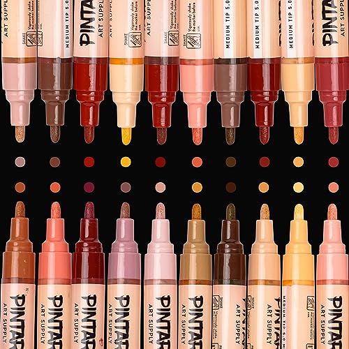PINTAR | 20 Pack | Skin Tone Paint Markers Medium Tip | Rock Painting, Wood, Glass, Leather, Shoes | Acrylic Paint Pens | 20 Pack, 5.0 mm