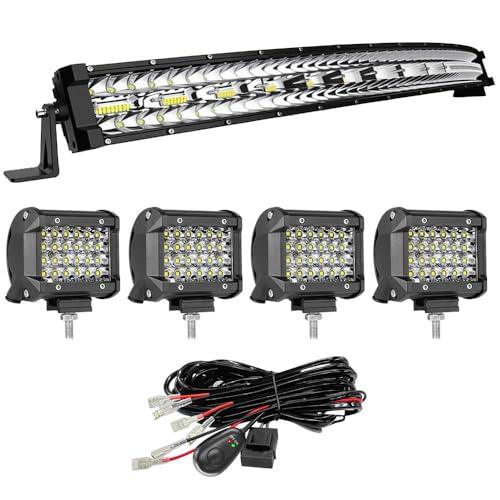 LikeSafe LED Light Bar Kit, 32-Inch 585W Ultra Slim Double Row Light Bars, 4PCS 72W Led Cube Pods