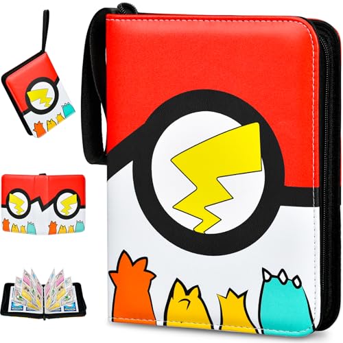 EOPUOZS Album de Collection pour Cartes, Classeur Carte avec Fermeture Éclair, Porte Carte PU Imperméable, Cadeau pour Enfants, 400 Poches, Rouge