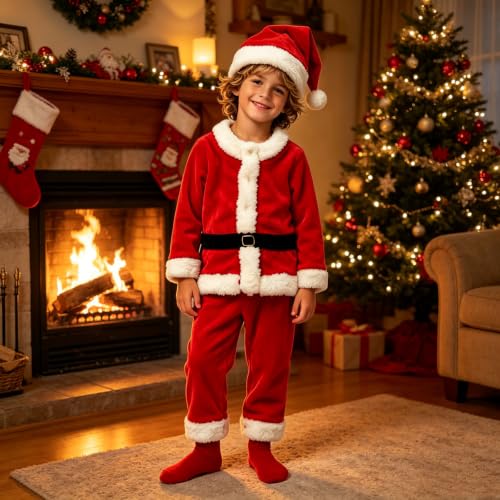 Rkwins Kids Santa Costume Christmas Coats + Long Pants +Xmas Hat 3pcs Sets - image 7