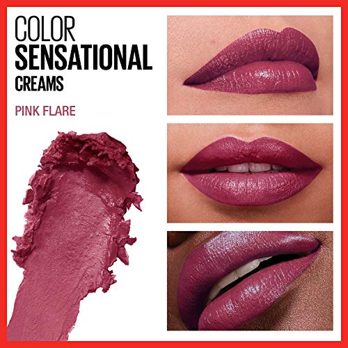Image of MAYBELLINE Color Sensational Lipstick, Lip Makeup, Cream Finish, Hydrating Lipstick, Nude, Pink, Red, Plum Lip Color, Pink Flare, 0.15 oz; (Packaging May Vary)