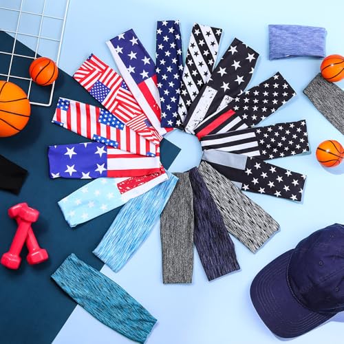 Image of Suhine 18 Pcs Sport Sweatbands Headbands for Men Women Running Workout Headbands Nonslip Sweat Absorbing Sweatband Stretchy Unisex Bandana for Tennis Baseball Football Cycling Yoga