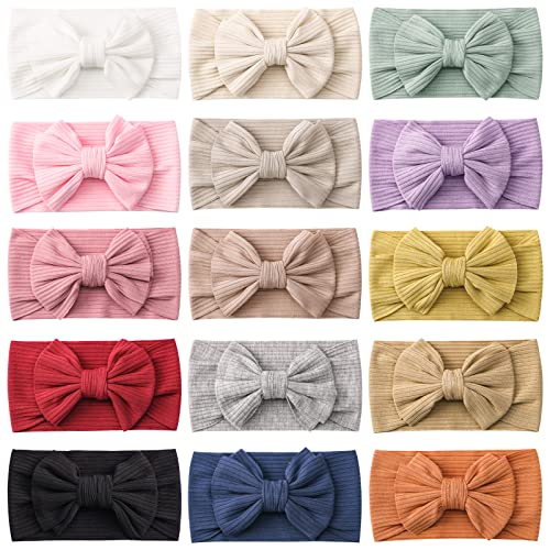 Image of jollybows 15 PCS Baby Girls Headbands with Bows Handmade Hair Accessories Stretchy Hairbands for Newborn Infant Toddler