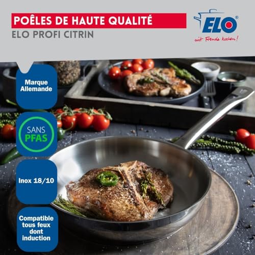 ELO 9512350 Batterie de cuisine 6 pièces, Ensemble de 3 Poêles de cuisson 24, 28 et 32 cm et 3 faitouts 12, 14 et 16 cm Elo Profi Citrin, inox, induction, Gris – Image 6