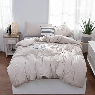 LIFETOWN Jersey Knit Cotton Duvet Cover Queen, 1 Duvet Cover and 2 Pillowcases