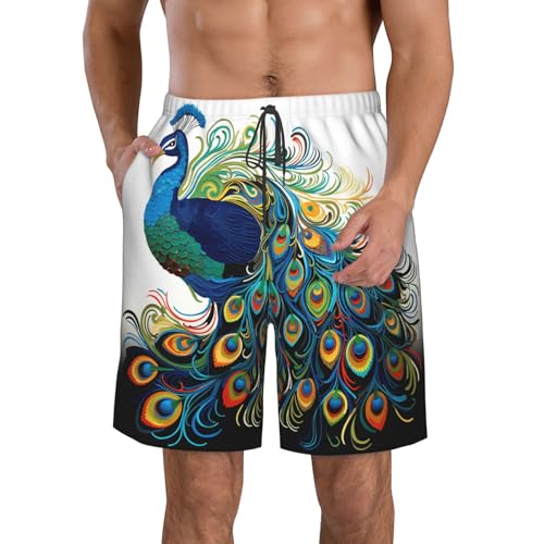 Men's Swim Trunks Quick Dry Board Shorts Mens Bathing Suit Swimsuits Peacock Pattern Beach Shorts with Pockets