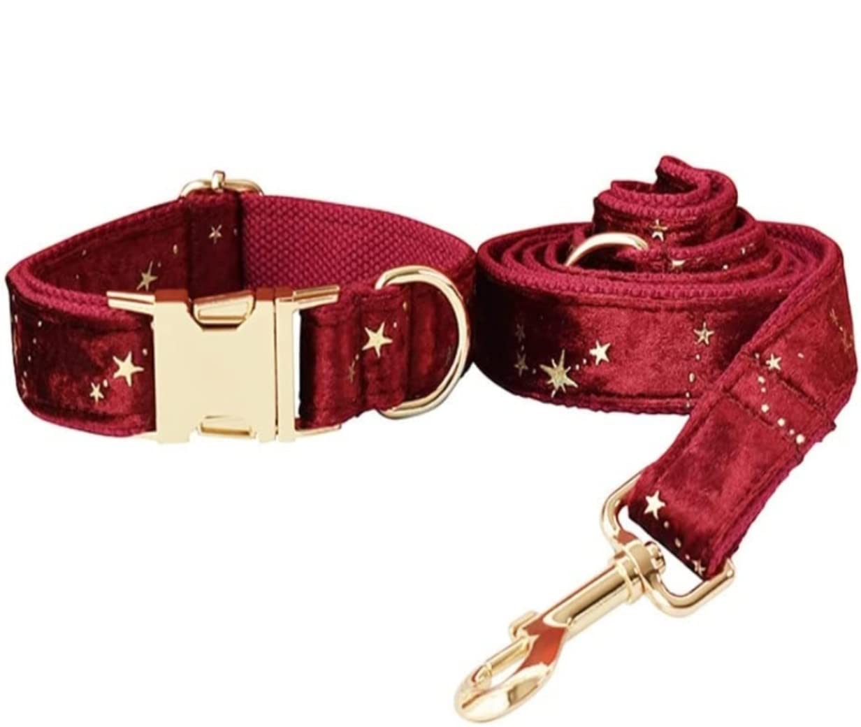 Morbido Guinzaglio Per Cani Collare Per Cani Personalizzato E Guinzaglio Per Animali Domestici In Velluto Rosso Natalizio Con Stelle Dorate Antiscivolo Flexi(27-41cm)