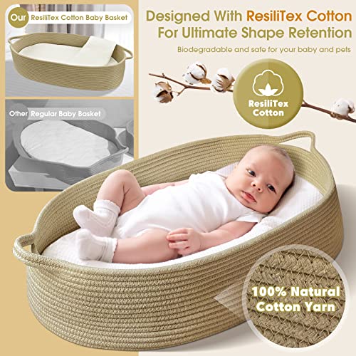meloom Baby Changing Basket with Pads and Safety Belt- 100% Cotton Boho Baby Moses Basket Changing Table and Thick Pad with Waterproof Mattress Cover, Nursery Decor in Taupe Color with Storage Bag by meloom - Image 5