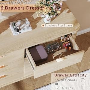 Fluted 6 Drawers Dresser for Bedroom, Mid Century Modern Closet Dresser & Chests of Drawers, Curved Profile Design, Dresser TV Stand, Wood Storage Dresser for Bedroom, Entryway, Hallway, Oak Fluted 6 Drawers Dresser for Bedroom Mid Century Modern Closet Dresser Chests of Drawers Curved Profile Design Dresser TV Stand Wood Storage Dresser for Bedroom Entryway Hallway Oak