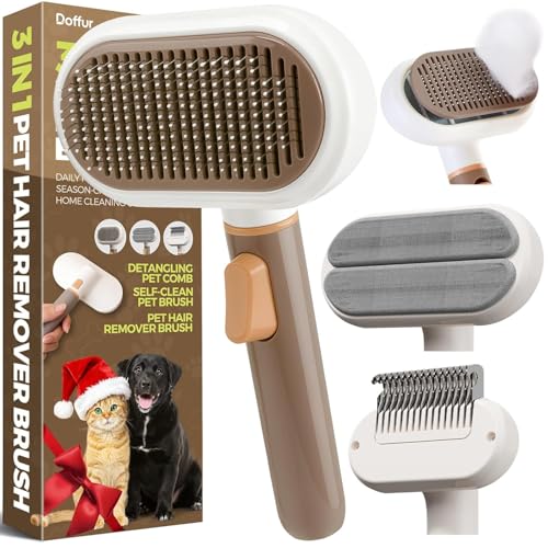 ZPCCOT 3 in 1 Self Cleaning Pet Grooming Brush for Dogs & Cats | Deshedding Slicker Hair Remover Comb | Skin Friendly Undercoat Massager | Non Slip...