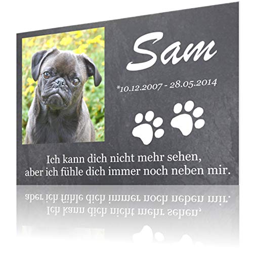 Personalisierte Grabplatte Haustier aus Alu-Verbund – Foto in Herz/Kreis/Rechteck, Name • Datum • Spruch – wetterfest & UV-beständig – Größen DIN A6 bis DIN A2 – Grabschmuck für Hund/Katze